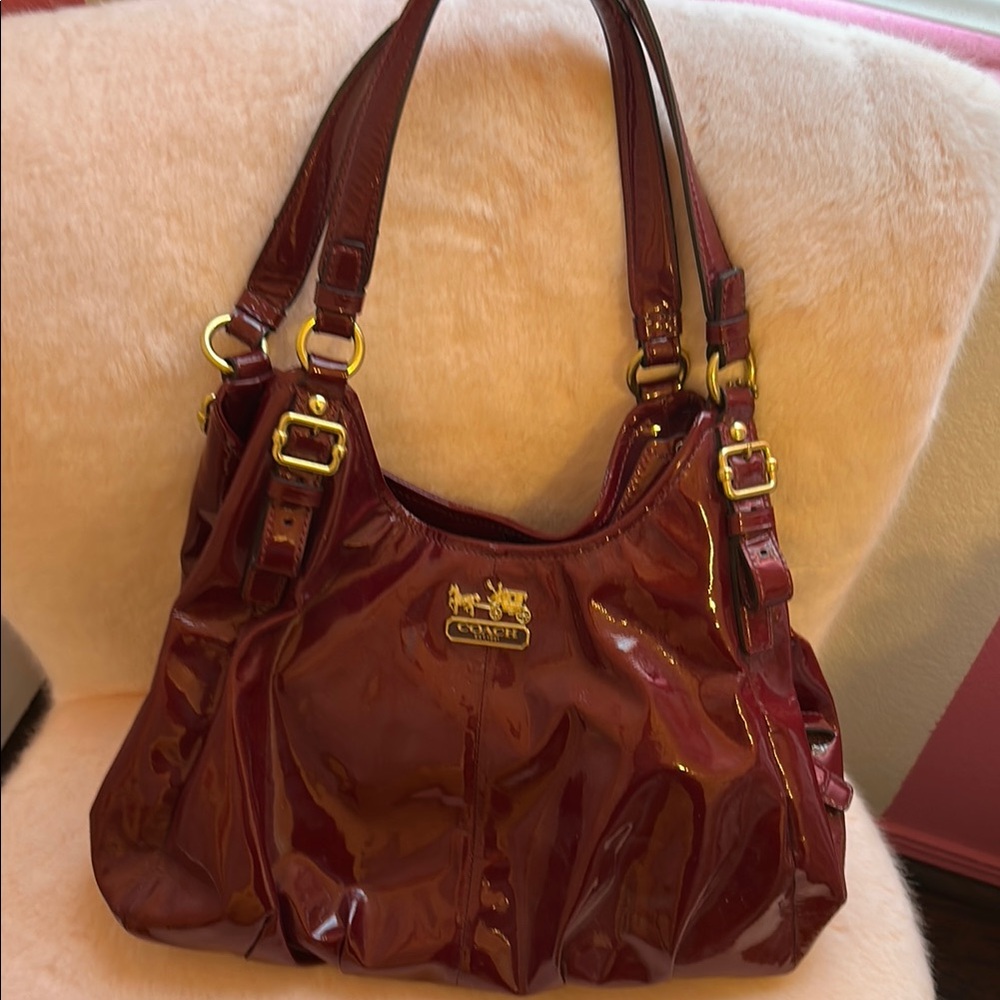 Coach Deep Red Patent Leather Shoulder Bag